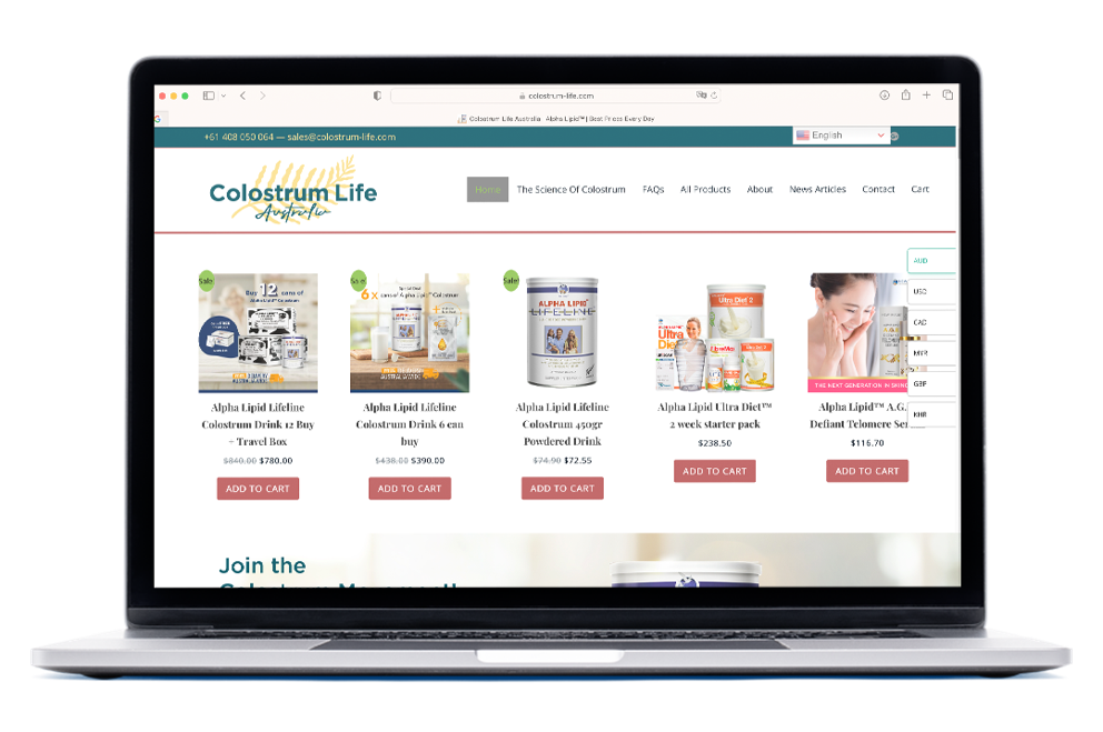 Computer with CLA Wwebsite Colostrum Life Australia Computer